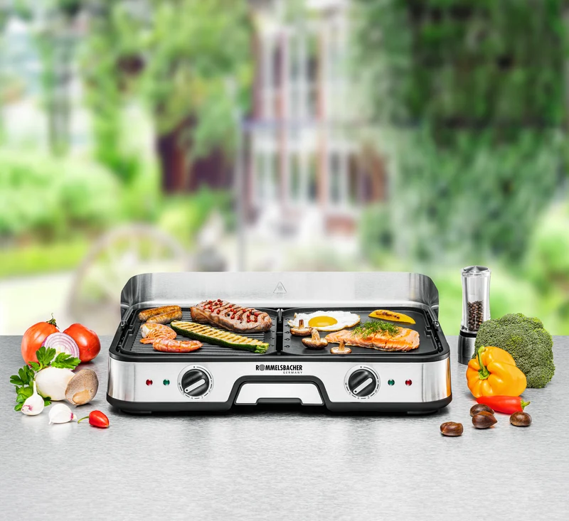 Rommelsbacher BBQ 2025 Tischgrill ed/sw 2000W 2 Grillplatten 22,5x28,5cm
