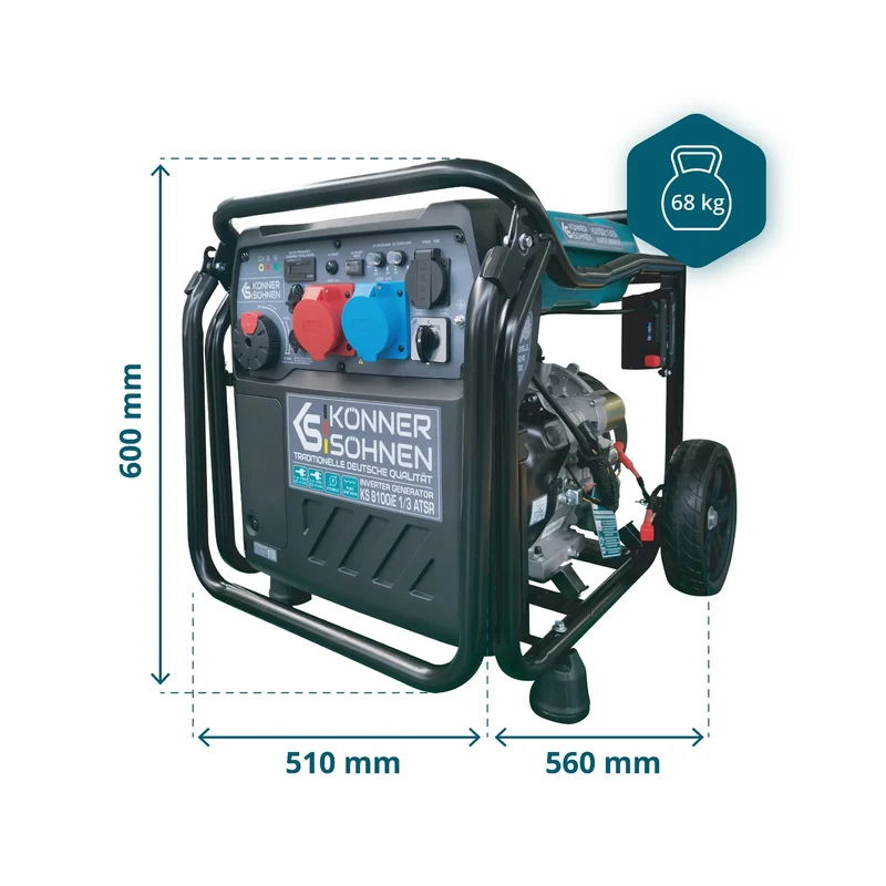 "Könner & Söhnen" Inverter-Generator KS 8100iE 1/3 ATSR - 8kW Nennleistung (230/400V ohne Umschaltverluste abrufbar) - Benzinmotor