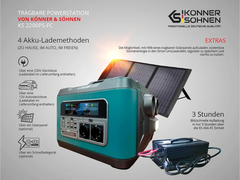 "Könner & Söhnen" Tragbare Powerstation KS 2200PS-FC - 2.2kWh