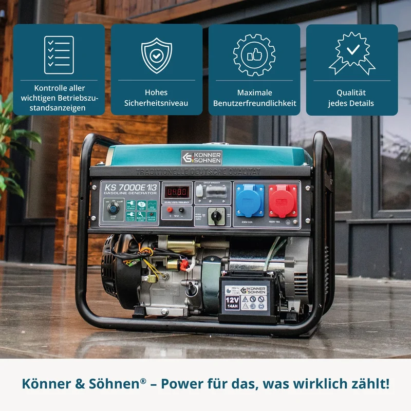 "Könner & Söhnen" Inverter-Generator KS 7000E 1/3 - 5kW Nennleistung - Benzinmotor - 230/400V