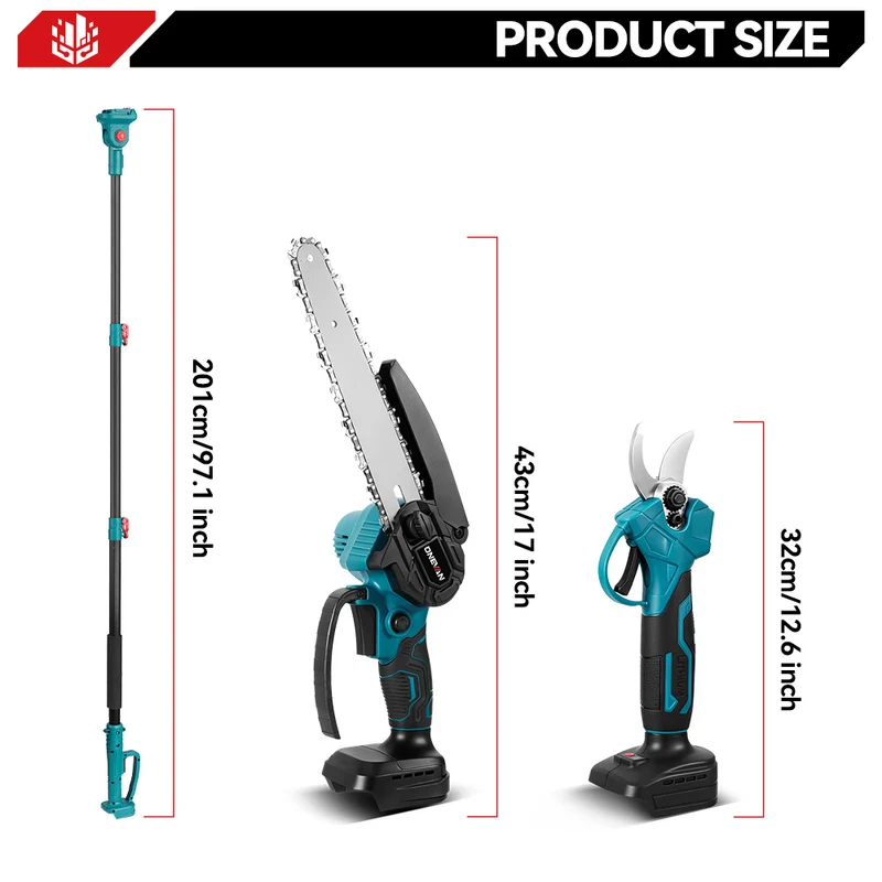 ONEVAN 8" Chainsaw & 25mm Pruner with 2m Telescoping Pole Brushless Cordless Combo Kit