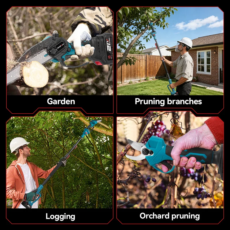 ONEVAN 8" Chainsaw & 25mm Pruner with 2m Telescoping Pole Brushless Cordless Combo Kit
