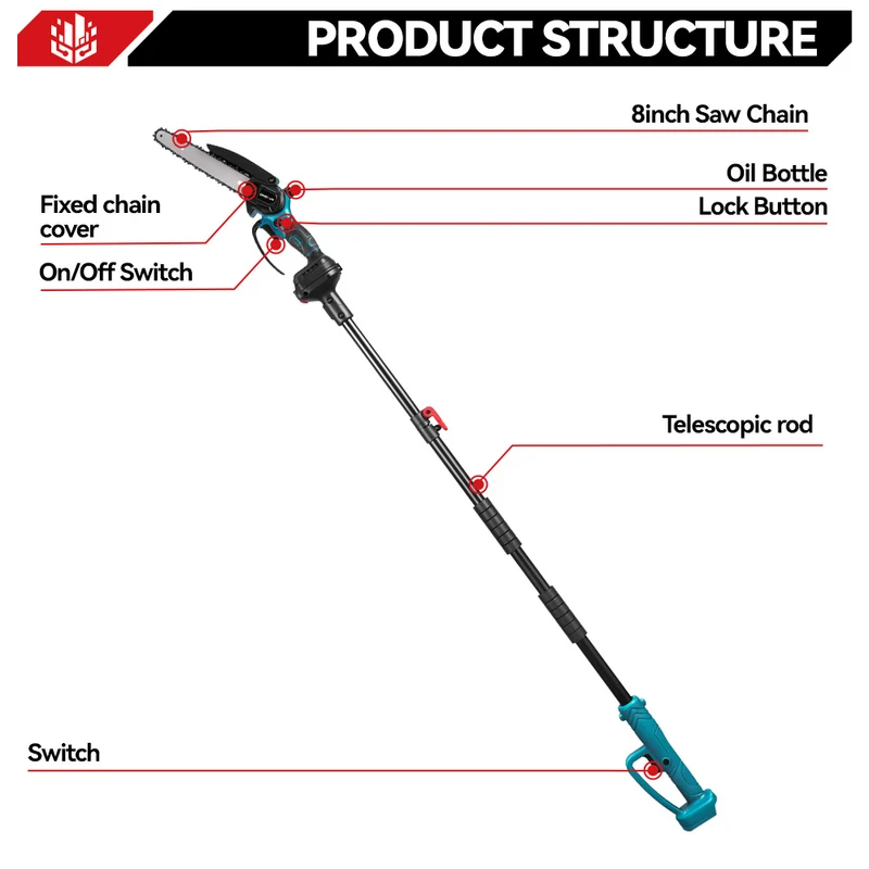 ONEVAN 8" Brushless Pole Saw Kit – 1.7m Extendable