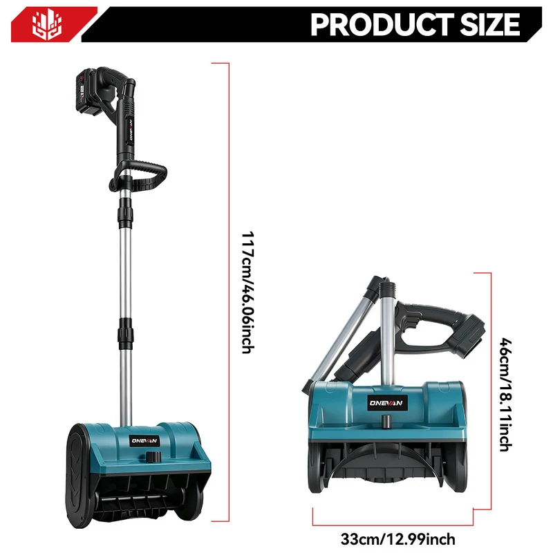 ONEVAN 12" Cordless Foldable Snow Thrower – Handheld Brushless Shovel | For Makita 18V Battery