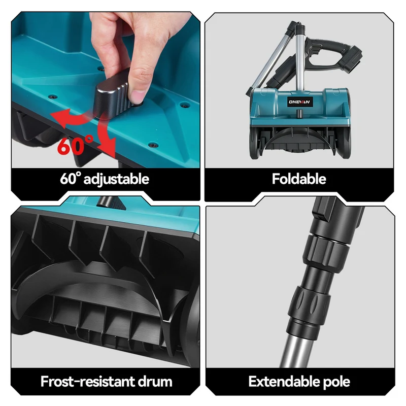 ONEVAN 12" Cordless Foldable Snow Thrower – Handheld Brushless Shovel | For Makita 18V Battery