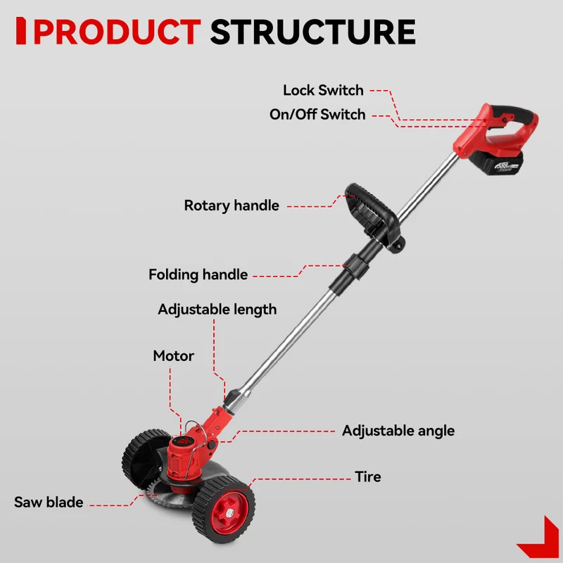 ONEVAN 380W Battery Lawn Mower Foldable String Trimmer Brushed Brushcutter | For Makita 18V Battery
