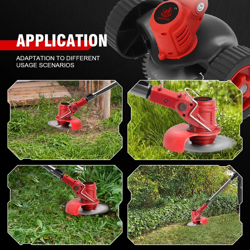 ONEVAN 380W Battery Lawn Mower Foldable String Trimmer Brushed Brushcutter | For Makita 18V Battery