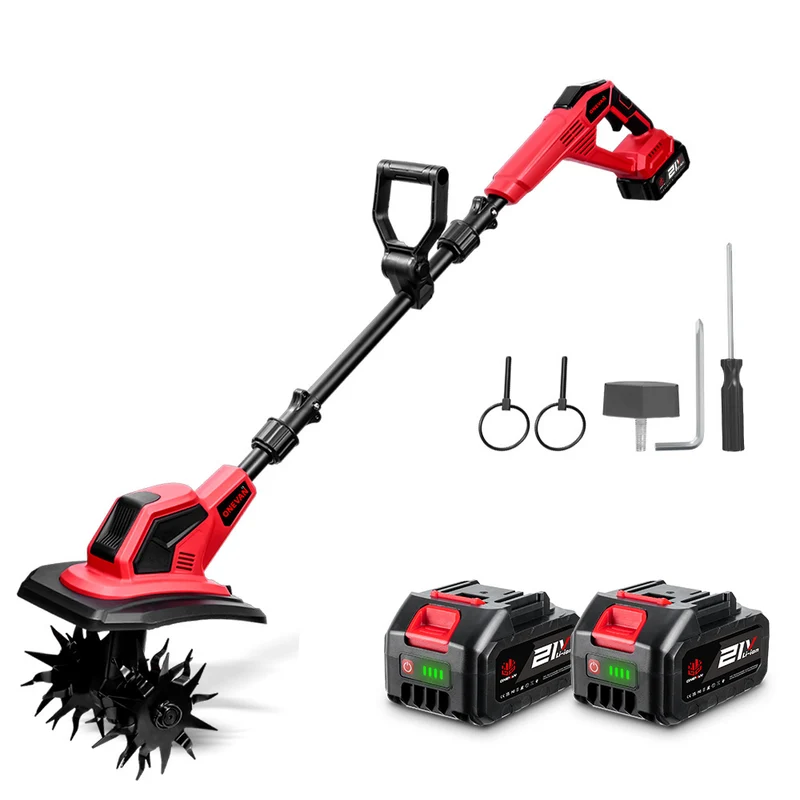 ONEVAN 21V Cordless Mini Tiller – 17cm Depth, Anti-Tangle Blades | For Makita 18V Battery