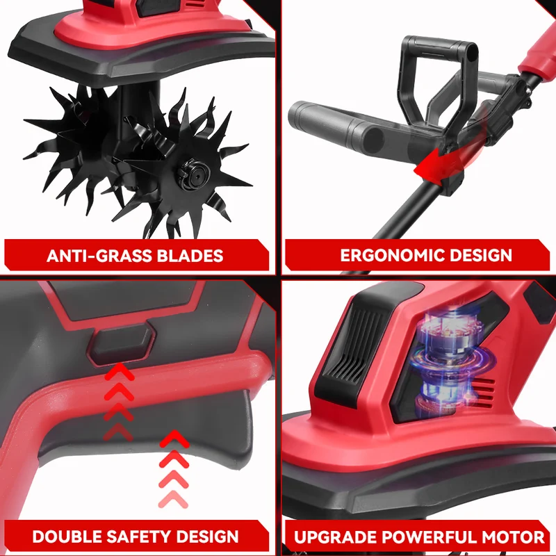 ONEVAN 21V Cordless Mini Tiller – 17cm Depth, Anti-Tangle Blades | For Makita 18V Battery