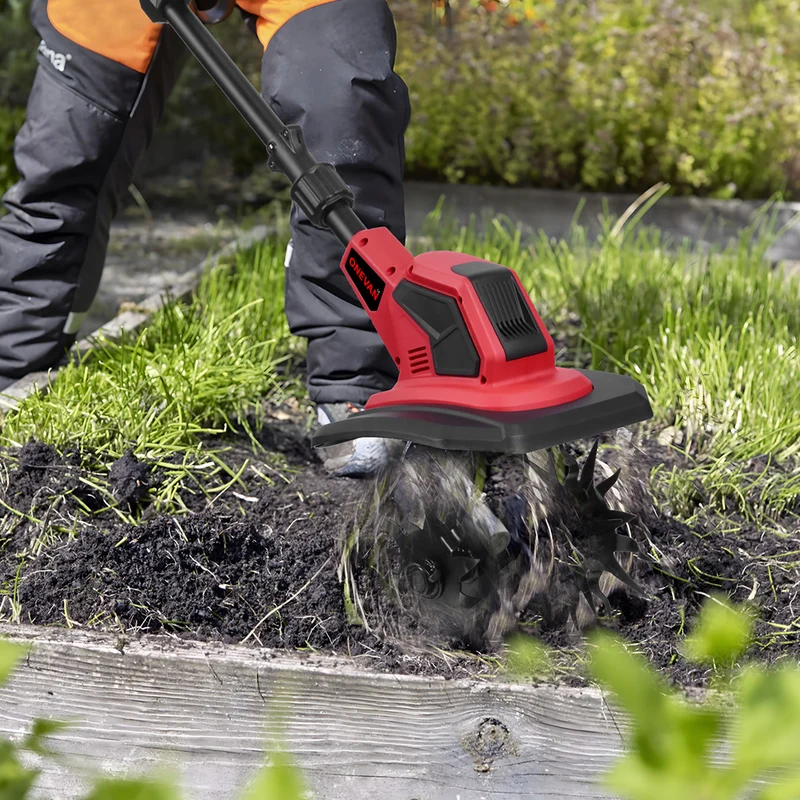 ONEVAN 21V Cordless Mini Tiller – 17cm Depth, Anti-Tangle Blades | For Makita 18V Battery