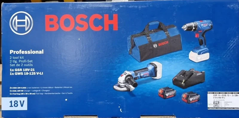 Bosch 18 Volt Akku Profi-Set GSR 18 V-21 + GWS 18-125 V-LI inkl. 2 Akkus 4,0 + T