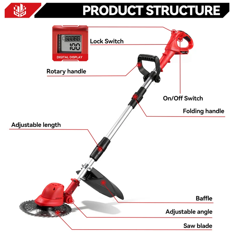 ONEVAN 20V Cordless Brushless Grass Trimmer & Foldable Lawn Mower | For Makita 18V Battery