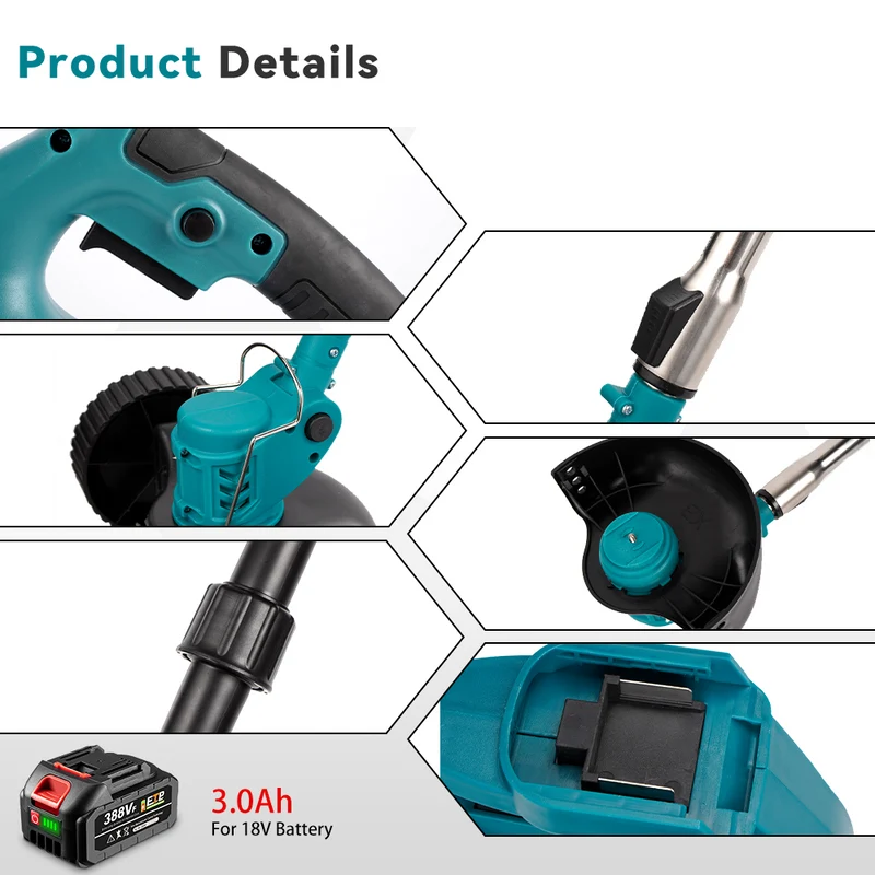ONEVAN 300W Cordless Lawn Mower Brushed String Trimmer Foldable Brushcutter | For Makita 18V Battery