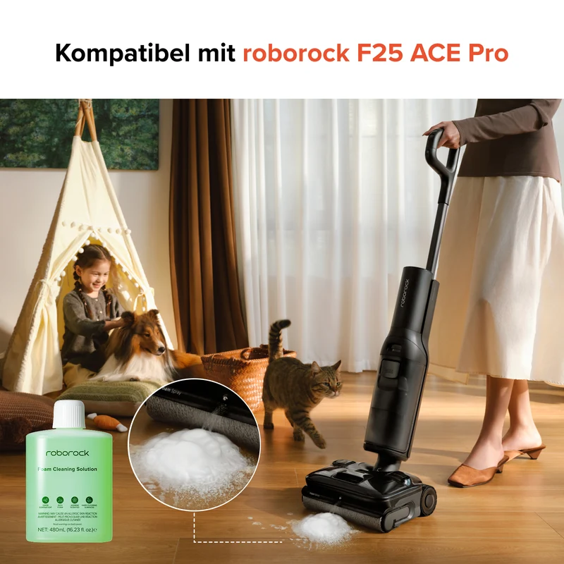 480ml Boden-Schaum-Reinigungslösung – Kompatibel mit dem Roborock F25 ACE Pro Nass-Trocken-Staubsauger, Formel mit geringem Rückstand
