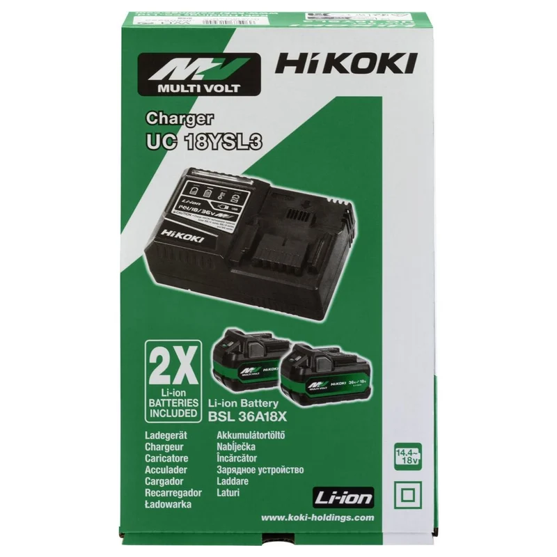 BoosterPack HiKOKI UC18YSL3WHZ 2 Multi-Volt-Batterien BSL36A18X 36V/18V 2,5Ah/5,0Ah + Ladegerät