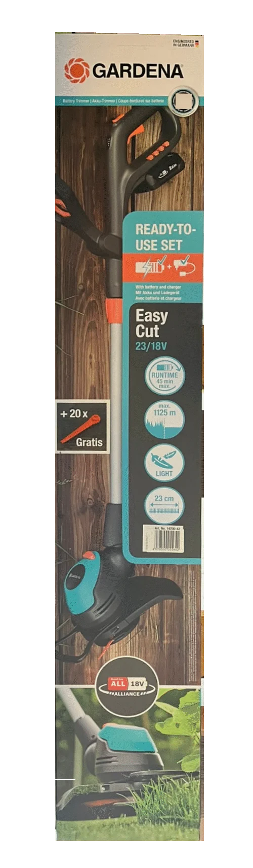 Gardena Akku-Trimmer EasyCut 23/18V P4A inkl. akku und Ladegerät Set + 20 Messer