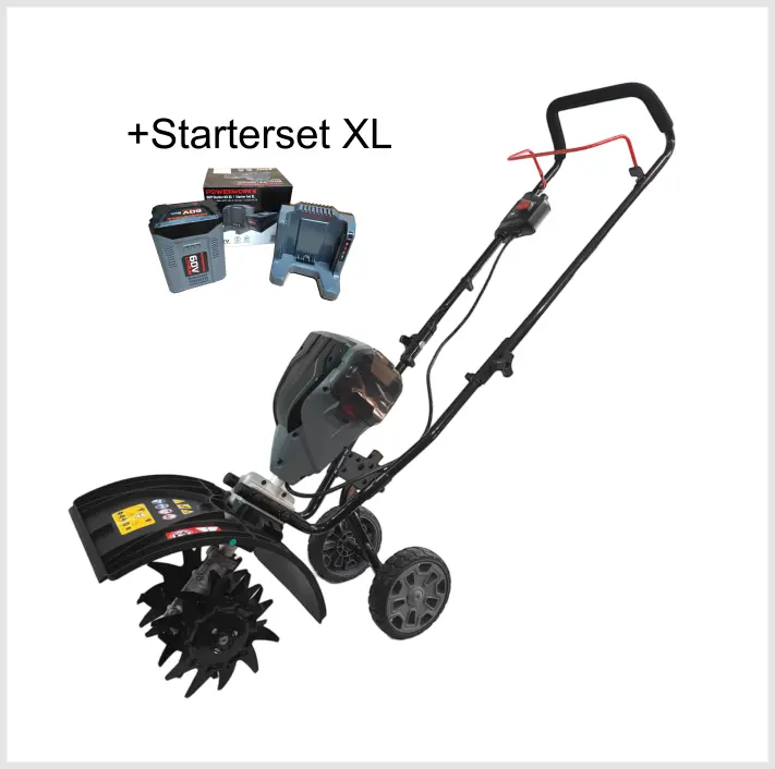 Powerworks Akku-Bodenhacke P60TL + Starterset XL 60V 2Ah und Ladegerät