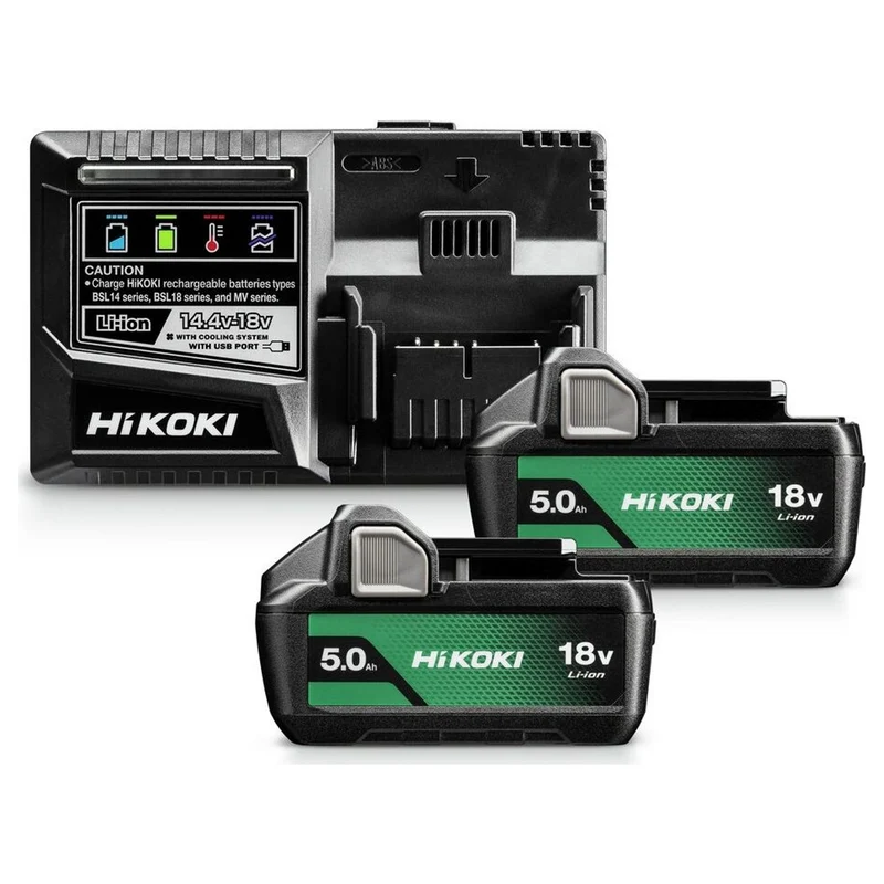 HiKOKI UC18YSL3WKZ 18V 8A Schnellladegerät mit 2 BSL1850MA Akkus