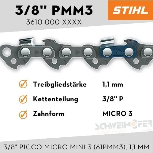 STIHL Sägekette 3/8" P Picco Micro Mini 3 (61PMM3), 1.1 mm