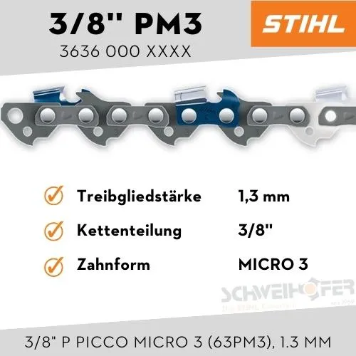 STIHL Sägekette 3/8" P Picco Micro 3 (63PM3), 1.3 mm