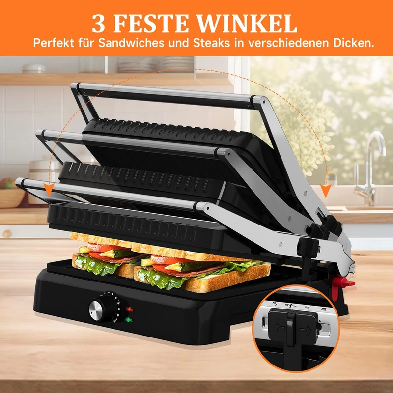 Kontaktgrill 2200W Tischgrill Elektrogrill Grill Panini Maker Sandwich Toaster