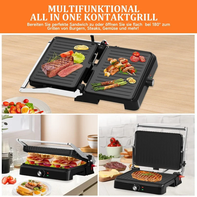 Kontaktgrill 2200W Tischgrill Elektrogrill Grill Panini Maker Sandwich Toaster