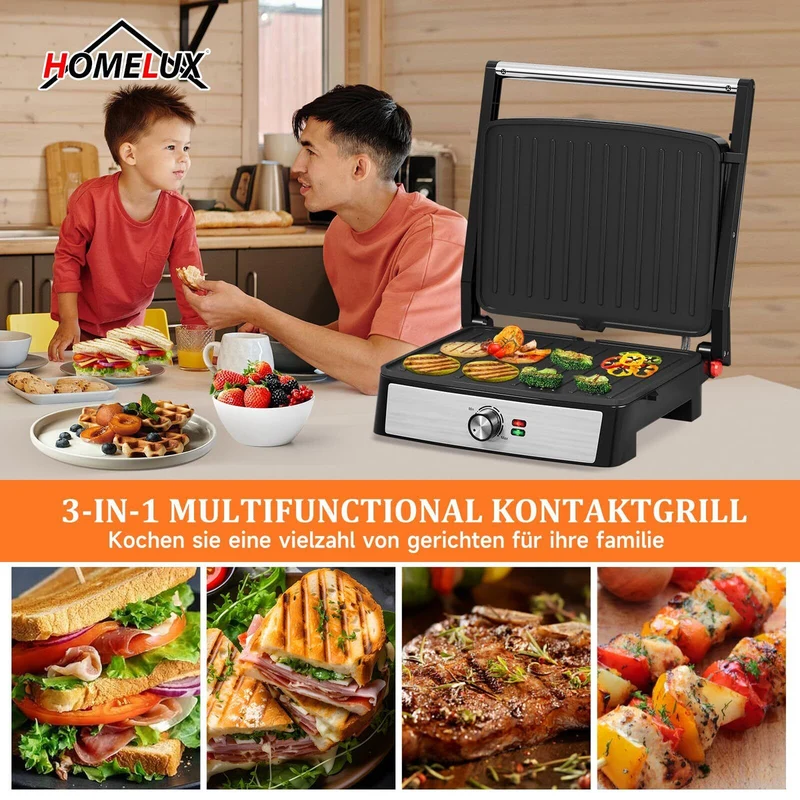 Kontaktgrill 2200W Tischgrill Elektrogrill Grill Panini Maker Sandwich Toaster