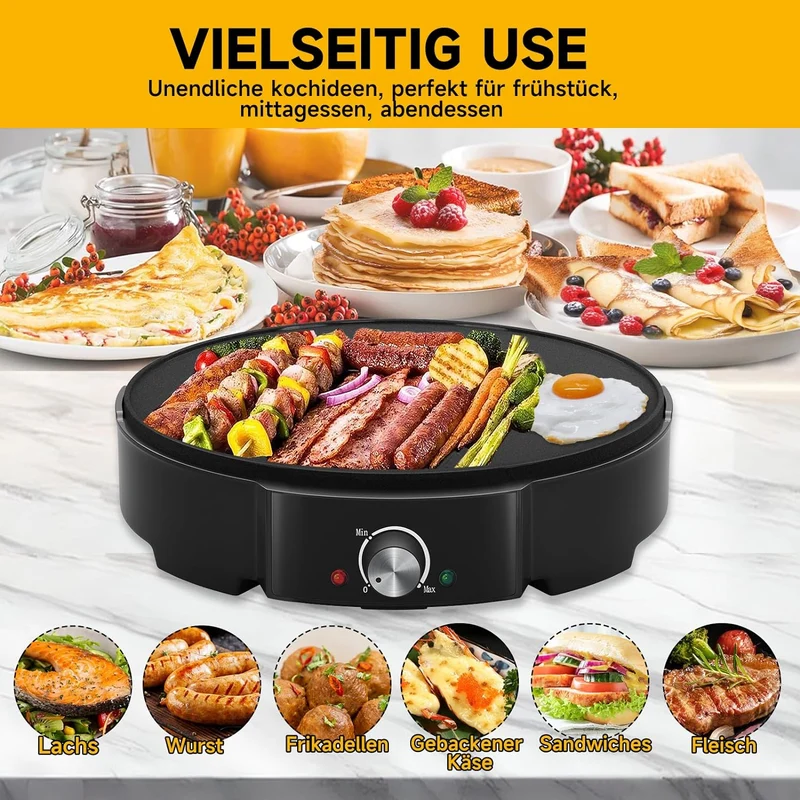 HOMELUX Crepes Maker Ø30 cm 1200W Antihaftbeschichtet + Verteiler
