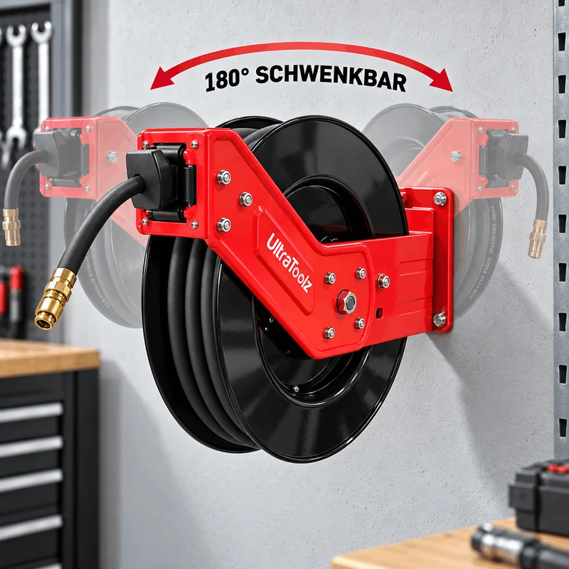 UltraToolz Automatik Druckluft Schlauchtrommel Metall l 20M mit Schnellkupplung
