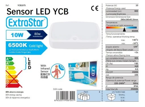 ExtraStar 10 W LED-Deckenleuchte Bewegungsmelder 6500 K