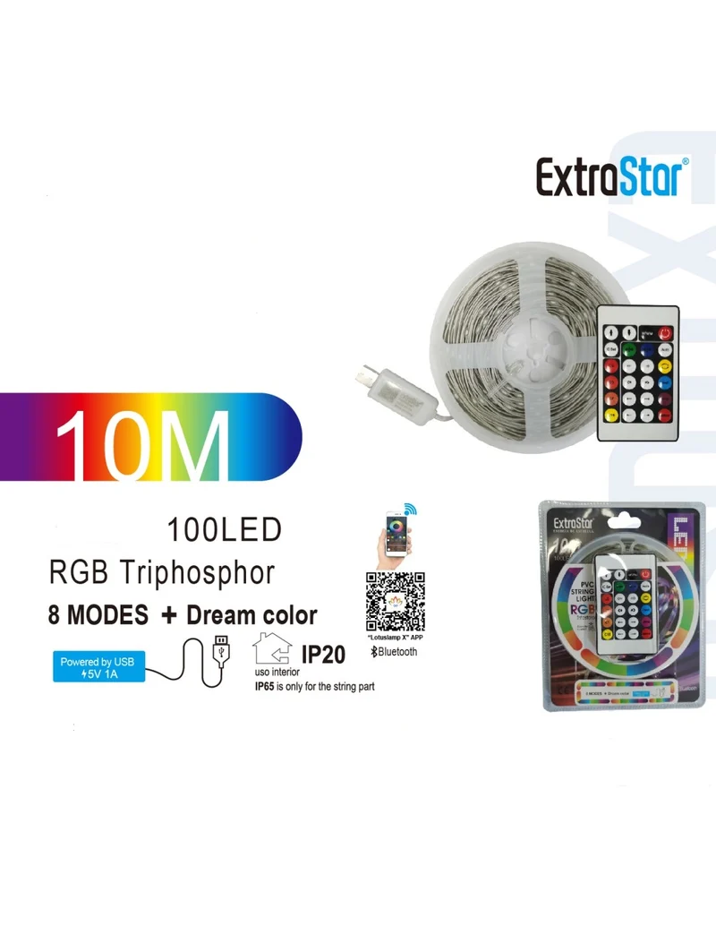Lichterkette PVC USB-RGB-LED 10M 100LED Bluetooth App Steuerung