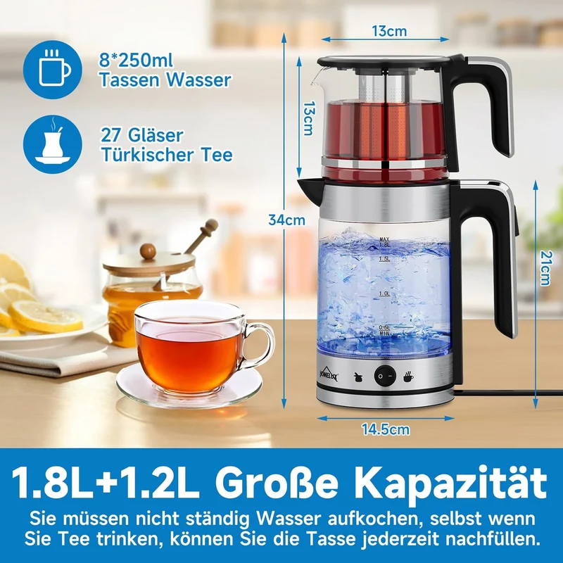 1800W Elektrische Glas Teekocher Caymatik Samowar 1.8L Wasserkocher