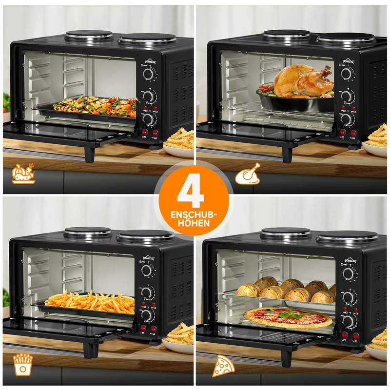 Grill Backofen 1400W 26L 2 x Kochplatte 700W 1000W