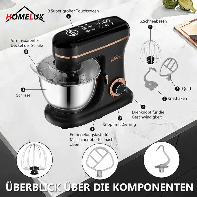 Teigmaschine Knetemaschine Küchenmixer 8 L 1800W