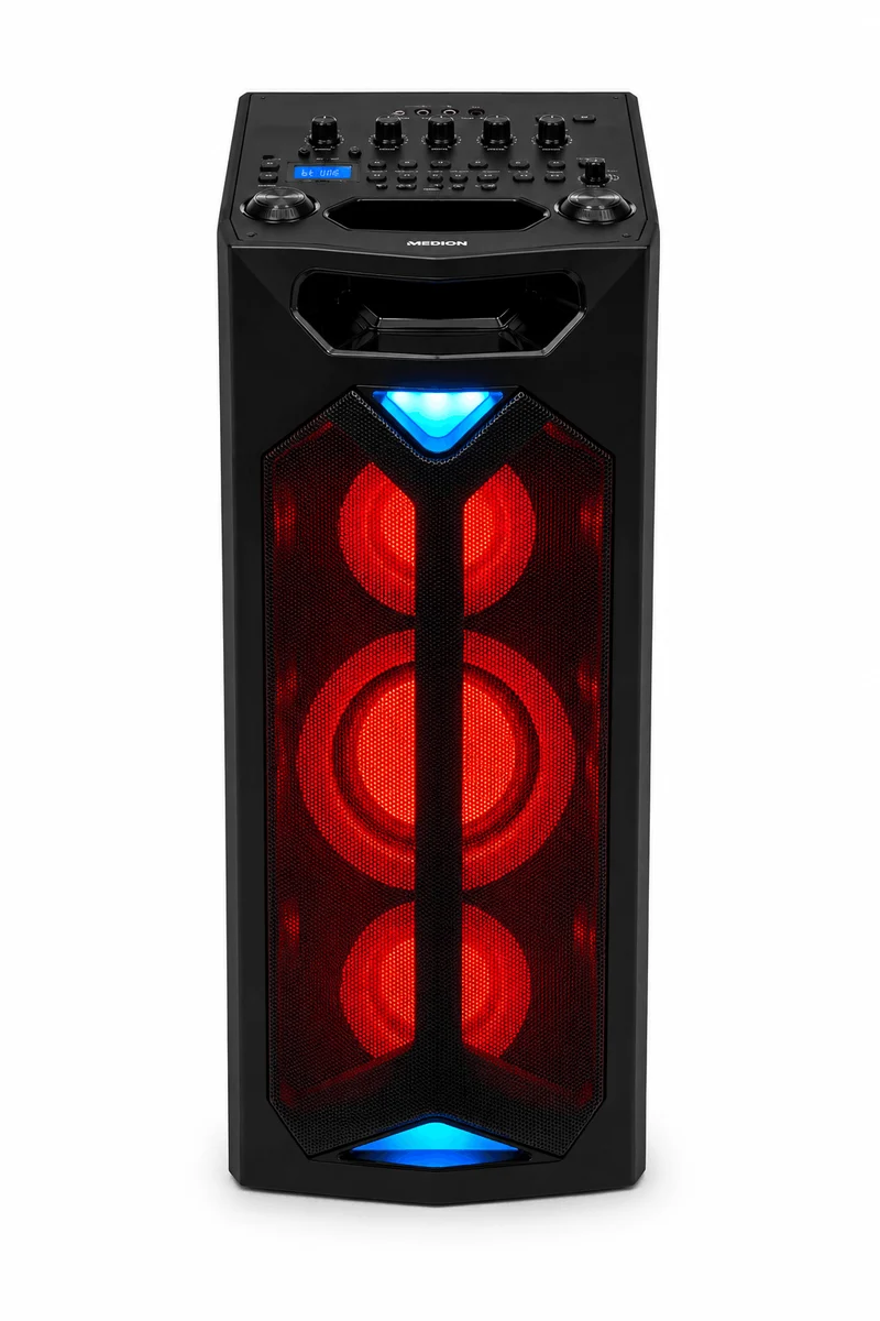 MEDION Bluetooth Party-Soundsystem Partylautsprecher LED mit Mikrofon Karaoke