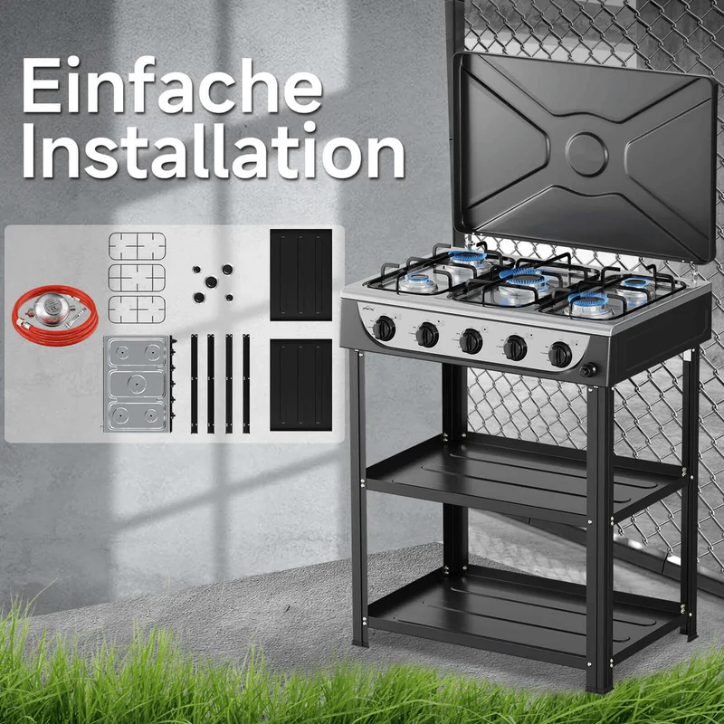 HOMELUX 5 flammiger Gaskocher inkl.Schlauch und Druckminderer Gasherd
