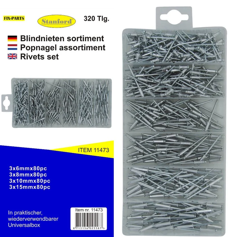Blindnieten Sortiment Alu Popnieten Satz 3 mm 320 tlg.