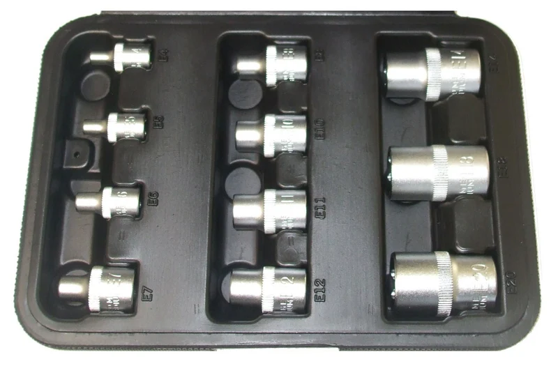 11 tlg. Steckschlüssel Satz E Profil 1/2" & 3/8" Torx Nuss