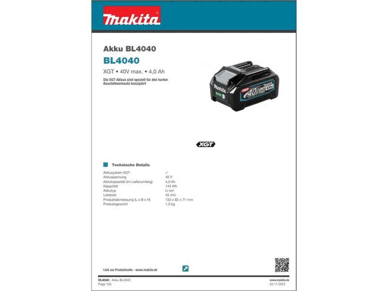Makita 40V • 4.0Ah Akku - BL4040