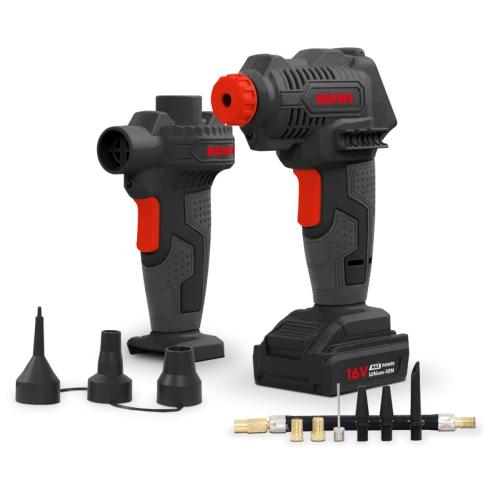 Rowi Akku Kompressor und Luftpumpe 16V 1.5Ah Set 14 tlg