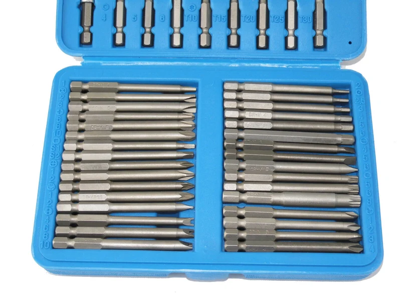 Langbit Bit Bits Set 75mm CrV PH PZ Spline Tri Wing 1/4" Sicherheitsschraub 50 tlg.